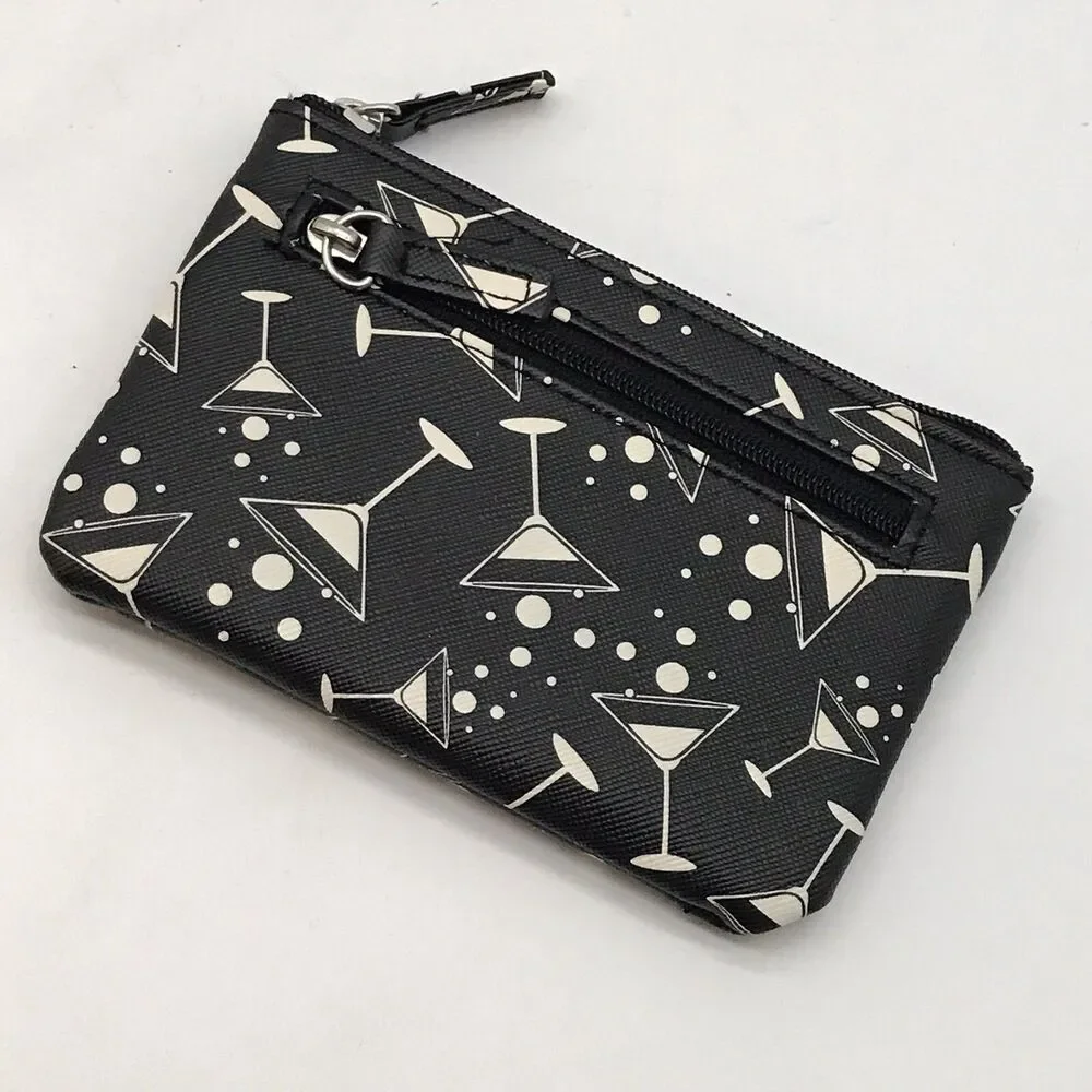 Apt. 9 Martini Faux Leather Card Holder Slim Zip Up Organizer Wallet Key Ring